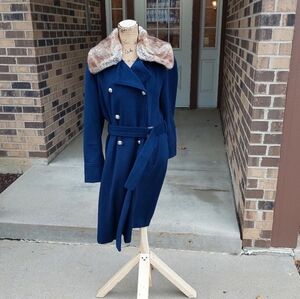 NWT NY & CO Navy Blue FAUX FUR Collar Wool Coat